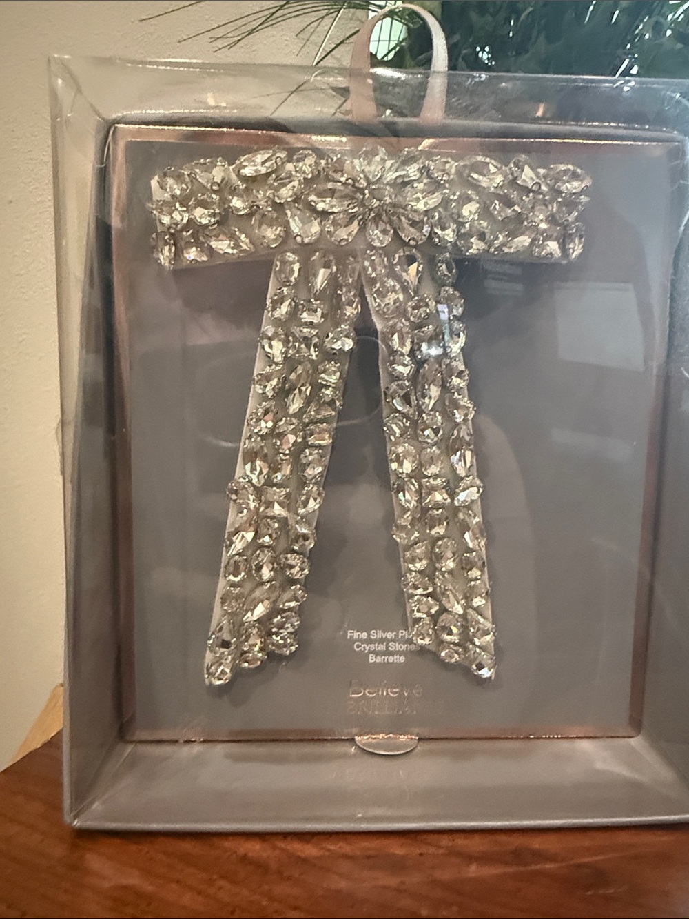Crystal Bow Barrette Hair Clip - Silver